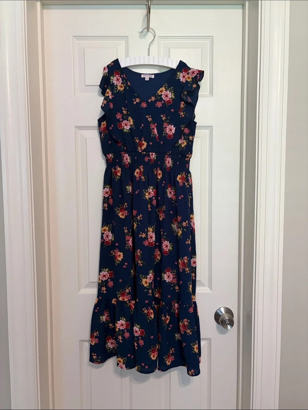 Chenault Girl navy maxi dress with floral design - Size 12 - Picture 1 of 9